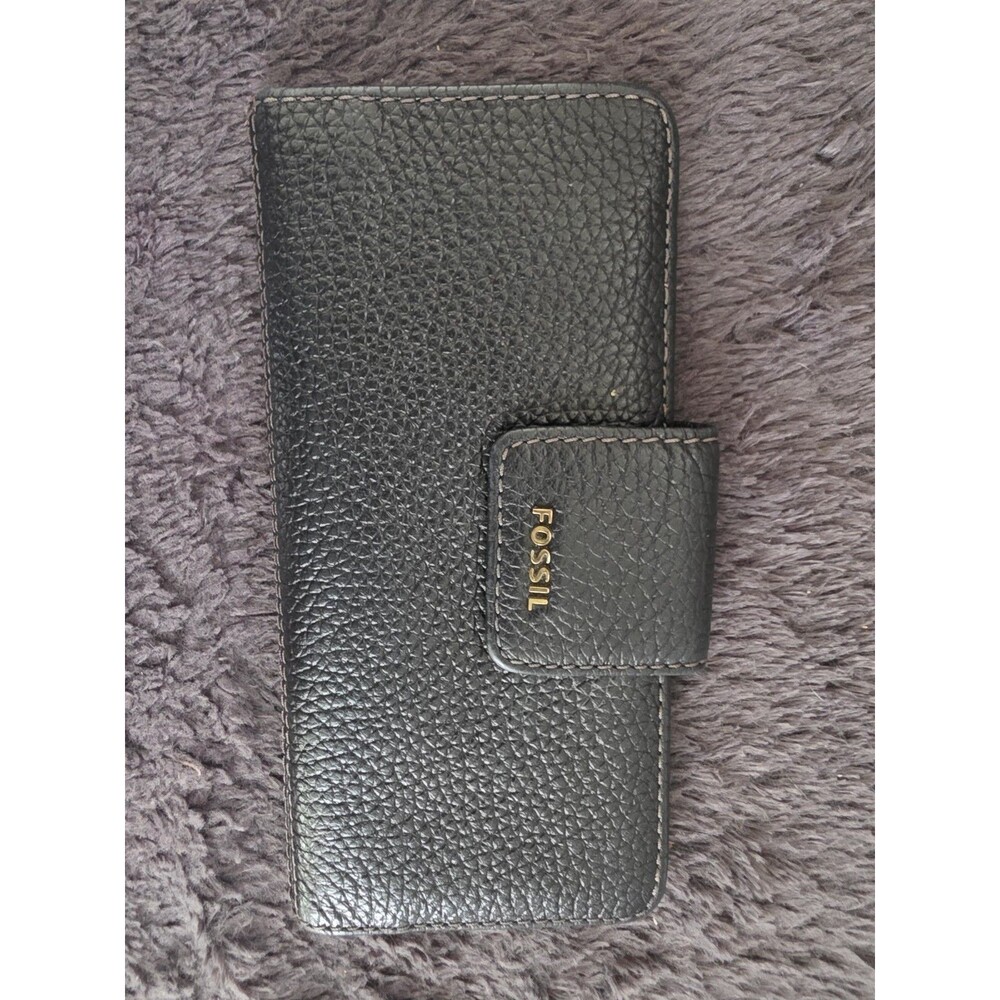 Nice FOSSIL Madison Tab Clutch Black LEATHER Wallet VGUC $80 MSRP